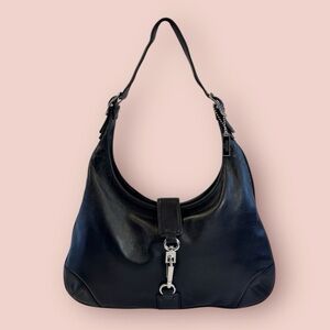 COACH Y2K Vintage Small Shoulder Hobo Black Leather/Canvas Bag.